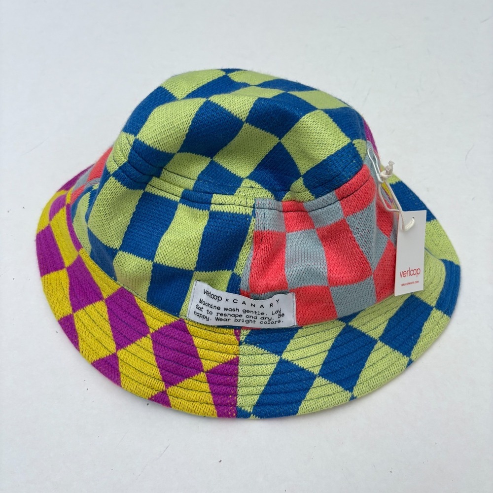 VERLOOP X Canary Checkered Knit Bucket Hat Unisex Funky Fun Colorful New